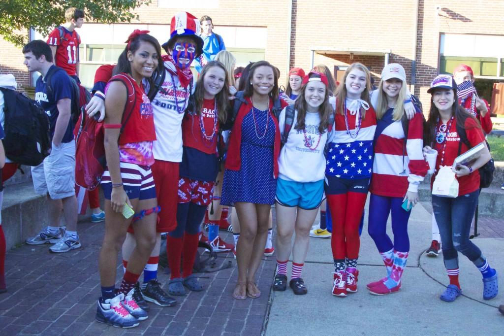 Seniors go all out in red, white, and blue for Patriot day. 