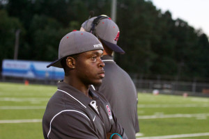 New running back coach, Perry Jones, looks on as Massaponax defeats Albemarle 14-35.