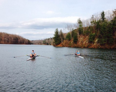 Men's single and women's double sit on the water