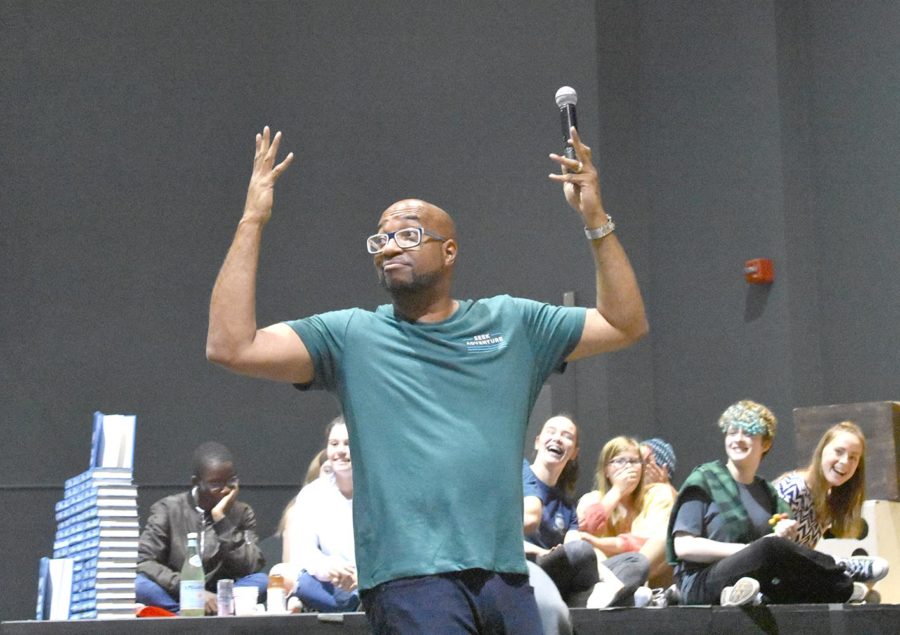 Author Kwame Alexander gets a laugh from the students. 