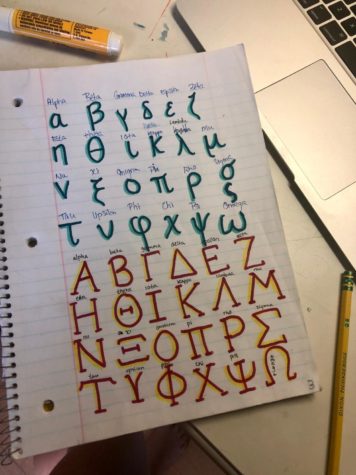 The students in Ancient Greek must learn the unique Greek alphabet. It is the only language at AHS that has an entirely different alphabet.