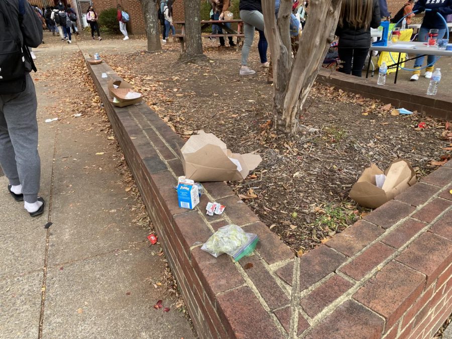 Trash left outside after fourth lunch.