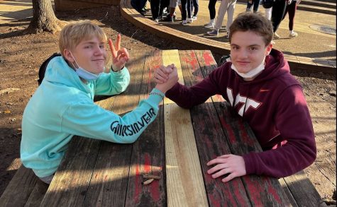 Friends Alex Harpin and Sam Guiffre hanging out during the extended break.