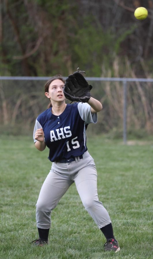 Outfielder sophomore Madeleine Avery catches the ball