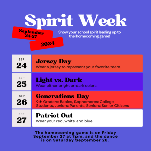 Spirit week on September 24-27.