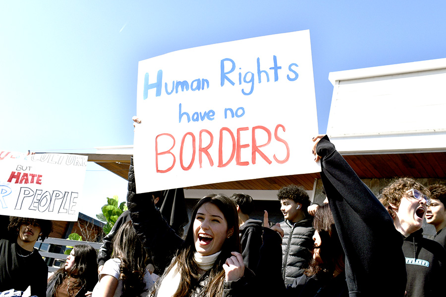 Students conclude their walkout at the Stonefield. They continued to demonstrate for another hour.